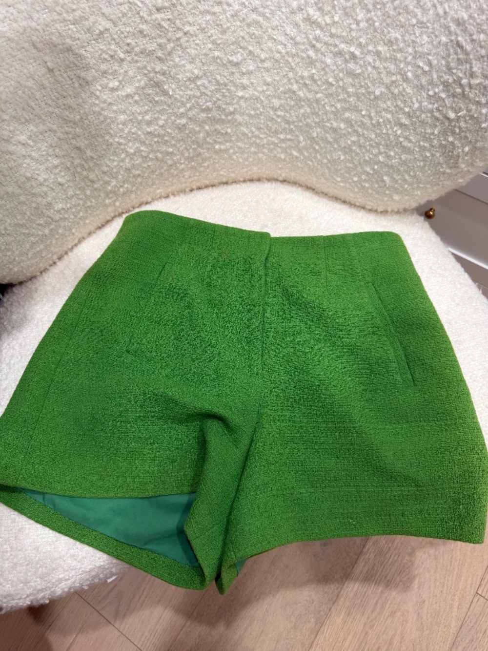Veronica Beard Green Tweed High Waist Shorts Lined Welt Pocket Size 6